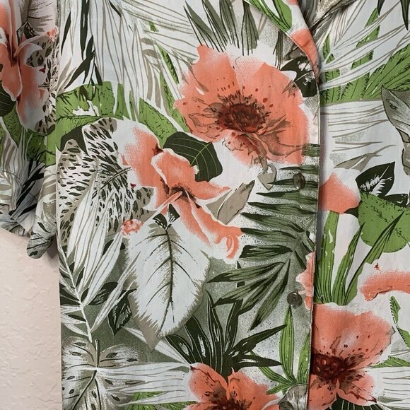 Stunt Floral Camp Shirt Womens XL Silk Button Up Side Slits Hibiscus Tropical - Picture 4 of 9